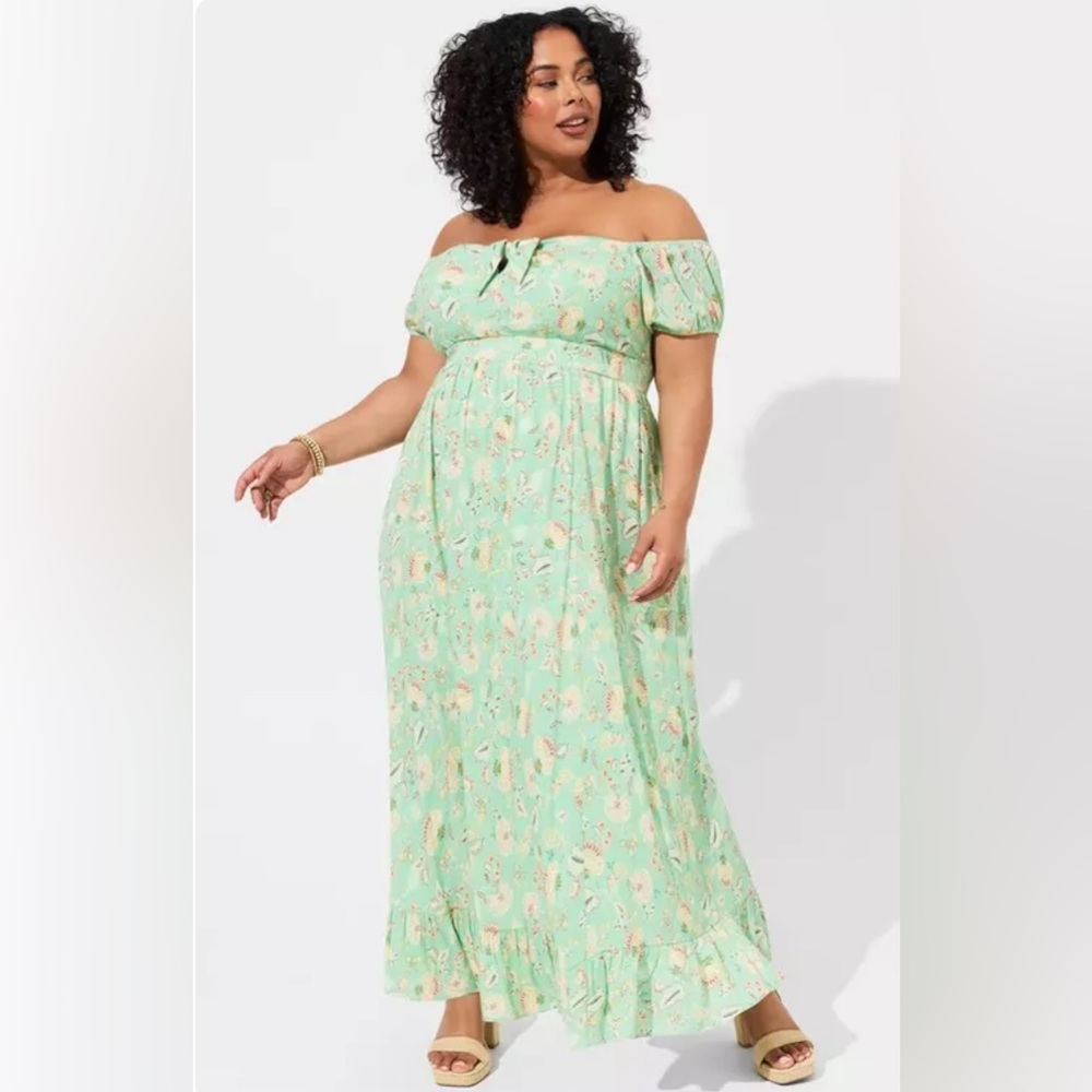 NWT Torrid Maxi Gauze Off Shoulder Tie Front Dress